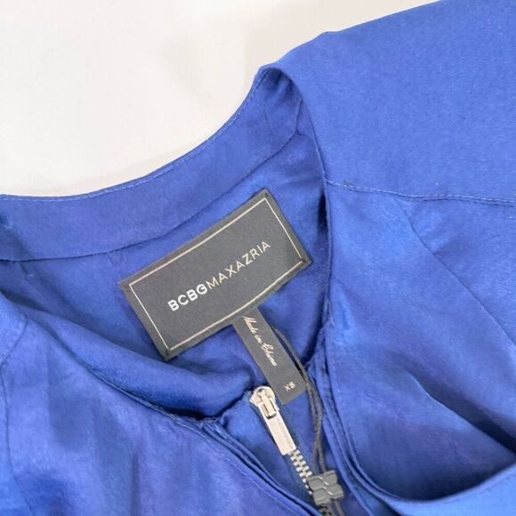 BCBGMaxazria Flora Jacket Womens XS Blue Cascade Collar Full Zip Blazer New - Picture 2 of 10